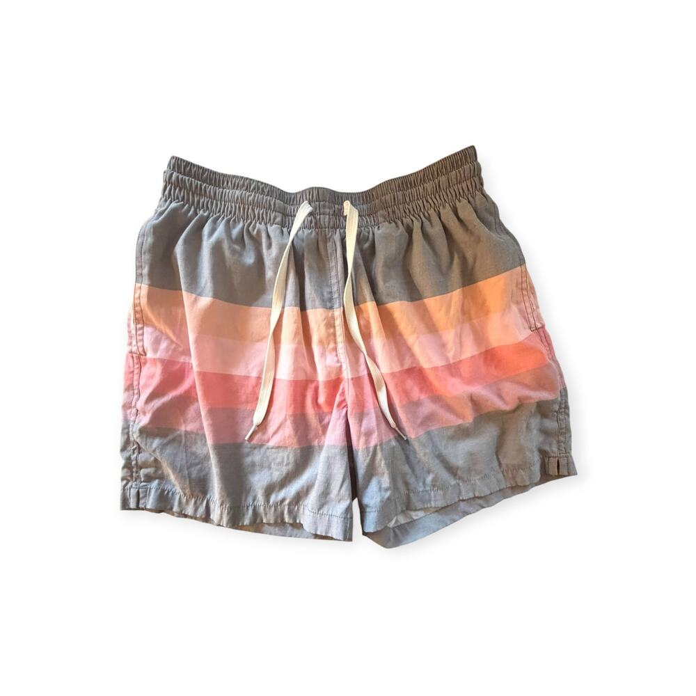 Chubbies Mens Small Striped Swim Trunks Gray Pink Coral Lined